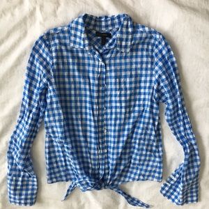 Gingham Blouse with Front Tie